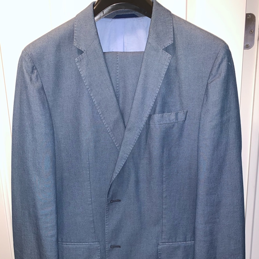 Hugo Boss Light Blue Denim Mens Suit Jacket And Pants 44R